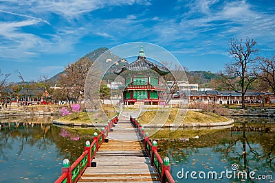 Hyangwonjeong Pavilion, Gyeongbokgung Palace, Seoul, South Korea Stock Photo