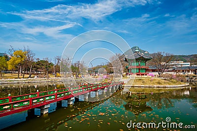 Hyangwonjeong Pavilion, Gyeongbokgung Palace, Seoul, South Korea Stock Photo