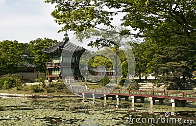 Hyangwonjeong Pavilion at Gyeongbokgung Palace in Seoul, South Editorial Stock Photo