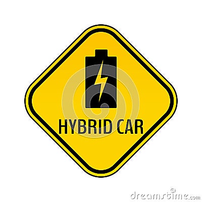 Hybrid car caution sticker. Save energy automobile warning sign. Vector Illustration