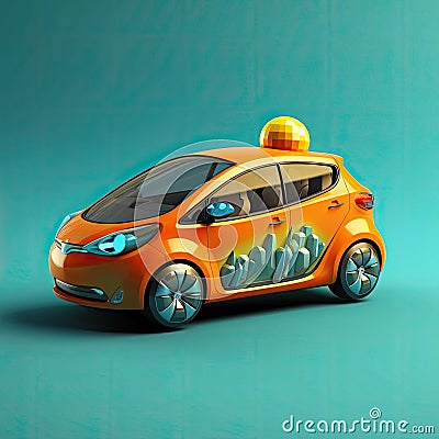 Hybrid car 3d cartoon illustration - Generative AI. Cartoon Illustration