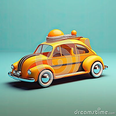 Hybrid car 3d cartoon illustration - Generative AI. Cartoon Illustration