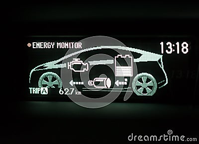 Hybrid Car Display Screen Stock Photo