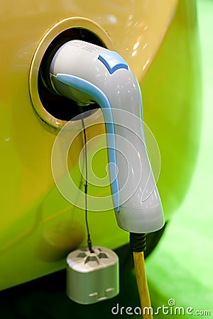 Hybrid Electric Car Plug for Green Environment Stock Photo