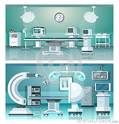 Hybrid operating isometric medicine hospital operating rooms on medical vector illustration. Vector Illustration