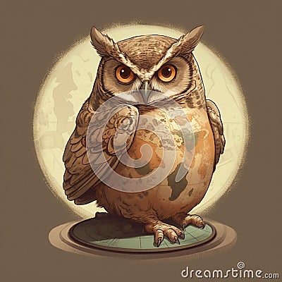 Hybrid owl and globe, caricature, fantastic bird of prey, Stock Photo