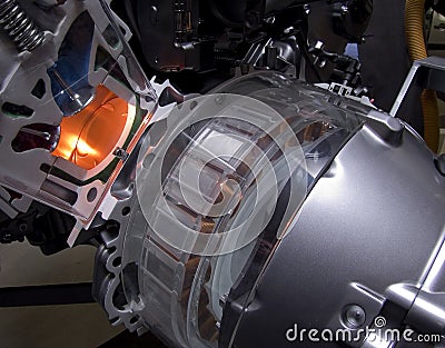 Hybrid car engine with visible coils Stock Photo
