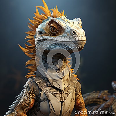 3d rendering Dinosaur wearing a suit with a dramatic studio background Stock Photo