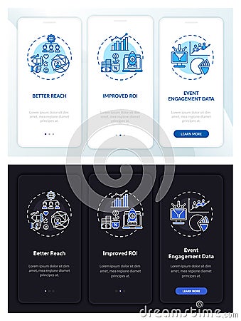 Hybrid session benefits onboarding mobile app page screen with concepts Vector Illustration