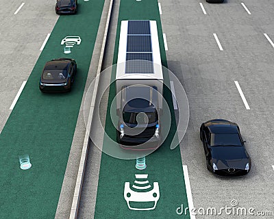 Hybrid truck on wireless charging lane Stock Photo