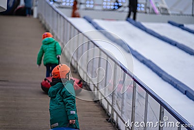 Hyde Park, London, UK 5th January, 2020. The Best Snow Tubing Hill Editorial Stock Photo