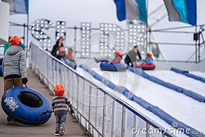 Hyde Park, London, UK 5th January, 2020. The Best Snow Tubing Hill Editorial Stock Photo