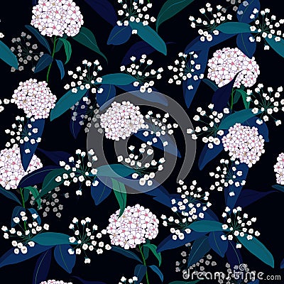 Hydenyear pattern seamless flowers Pattern Isolated on black col Stock Photo