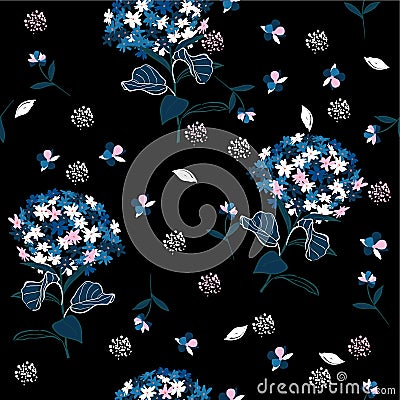 Hydenyear pattern seamless flowers Pattern Isolated on dark back Stock Photo