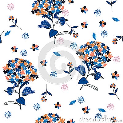 Hydenyear pattern seamless flowers Pattern Isolated on white and Vector Illustration