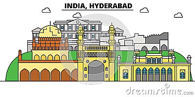 Hyderabad, India, Hinduism. City skyline, architecture, buildings, streets, silhouette, landscape, panorama, landmarks Vector Illustration