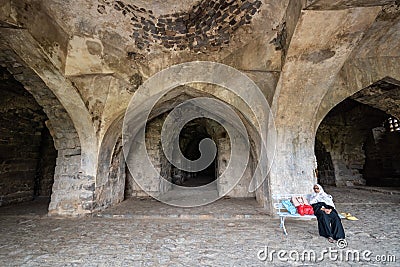 The ancient arches in a hallway in the ruins of the historic Golconda fort Editorial Stock Photo