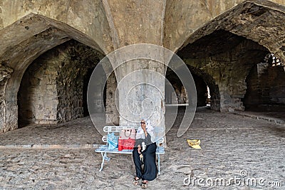 The ancient arches in a hallway in the ruins of the historic Golconda fort Editorial Stock Photo