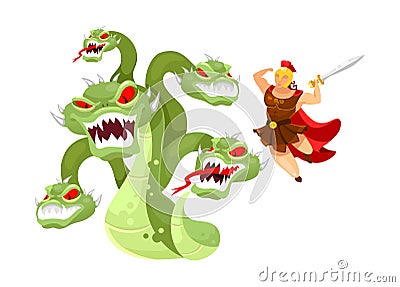 Hydra and Hercules flat vector illustration Vector Illustration