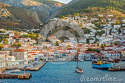 Hydra island in a summer day in Greece. Editorial Stock Photo