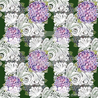 Hydrangea bouquet, white decoration, watercolor, pattern seamless Stock Photo