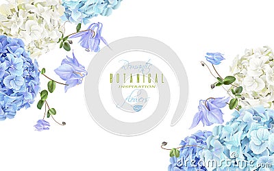 Hydrangea corner banner blue Vector Illustration