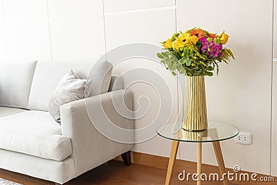 Flower arrangement in a nice living room Stock Photo