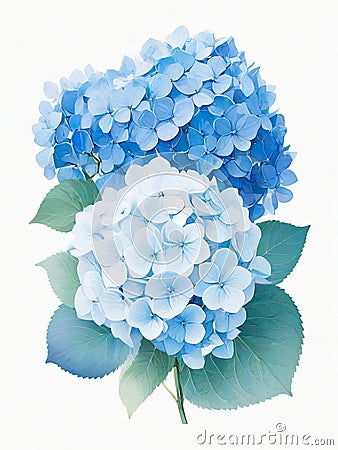 Hydrangea watercolor illustration. Blue gentle flower on a white background Cartoon Illustration