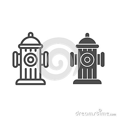 Hydrant line and solid icon. Fireplug or street water pipe outline style pictogram on white background. Firefighting Vector Illustration