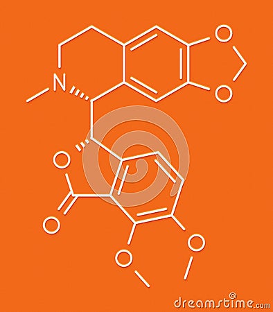 Hydrastine herbal alkaloid molecule, found in Hydrastis canadensis goldenseal. Skeletal formula. Stock Photo