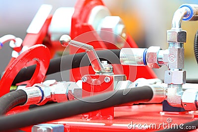 Hydraulic connections of a machinery industrial detail Stock Photo