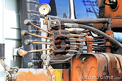 Hydraulic Control Handles of Crane Truck Stock Photo