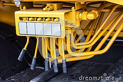 Hydraulic control levers on a tractor or excavator Stock Photo