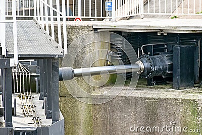 Hydraulic drive of a large lock gate Stock Photo