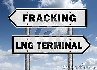 Hydraulic Fracturing to Liquefied natural gas terminal Cartoon Illustration