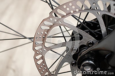 Hydraulic front disc brake on mountain bike. Stock Photo