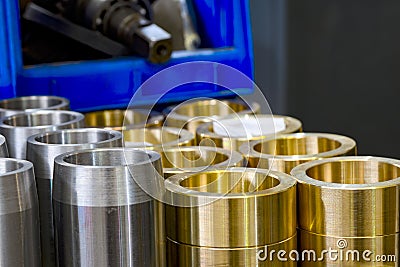 Hydraulic piston and cylinder on a rack in a warehouse Stock Photo