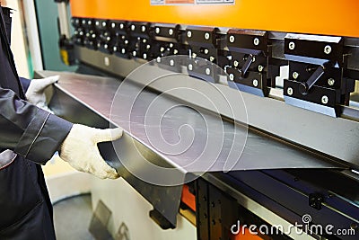 Hydraulic press brake or bending machine for flat sheet metal. Stock Photo