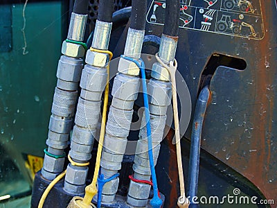 Hydraulic Pressure Hoses System Stock Photo