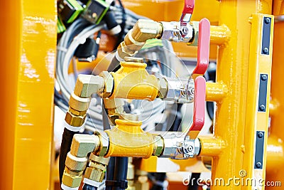 Hydraulic pressure pipes and connection fittings of industrial equipment Stock Photo