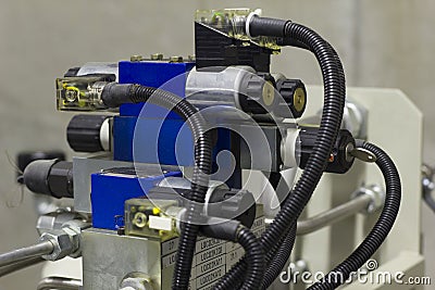 Hydraulic solenoid valves Stock Photo