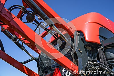 Hydraulic system, steel tubes, industrial tools equipment on agricultural machinery tractor or harvester Stock Photo