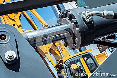 Hydraulic system of tractor or excavator Stock Photo