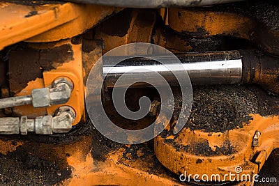 Hydraulic systems of the mechanism of yellow color Stock Photo