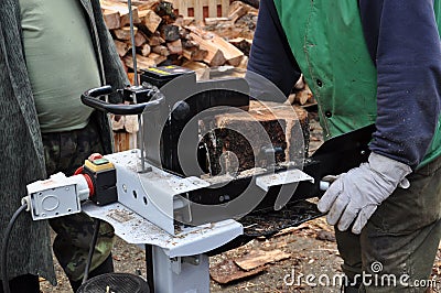 Hydraulic wood cutter Stock Photo