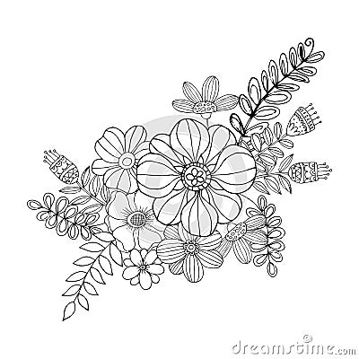Hydrengea Flower doodle drawing freehand , Coloring page with doodle Vector Illustration