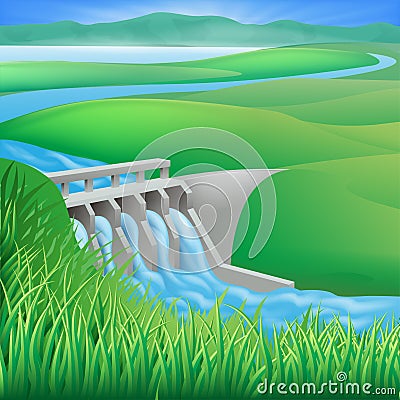 Hydro dam water power energy illustration Vector Illustration