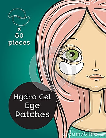 Hydro Gel eye Patches ads. Vector Illustration with girl, package design Vector Illustration