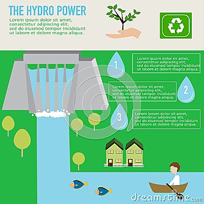 Hydro power benefit infographics Vector Illustration