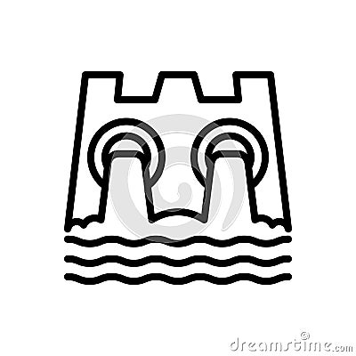 Black line icon for Hydro Power, dam and water Vector Illustration